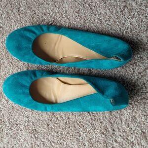 J.Crew Ballet Flats Turquoise Suede Factory 9.5M worn